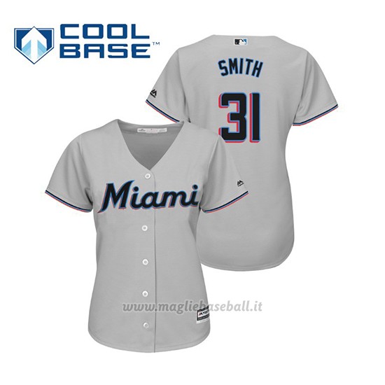 Maglia Baseball Donna Miami Marlins Caleb Smith Cool Base Majestic Road 2019 Grigio